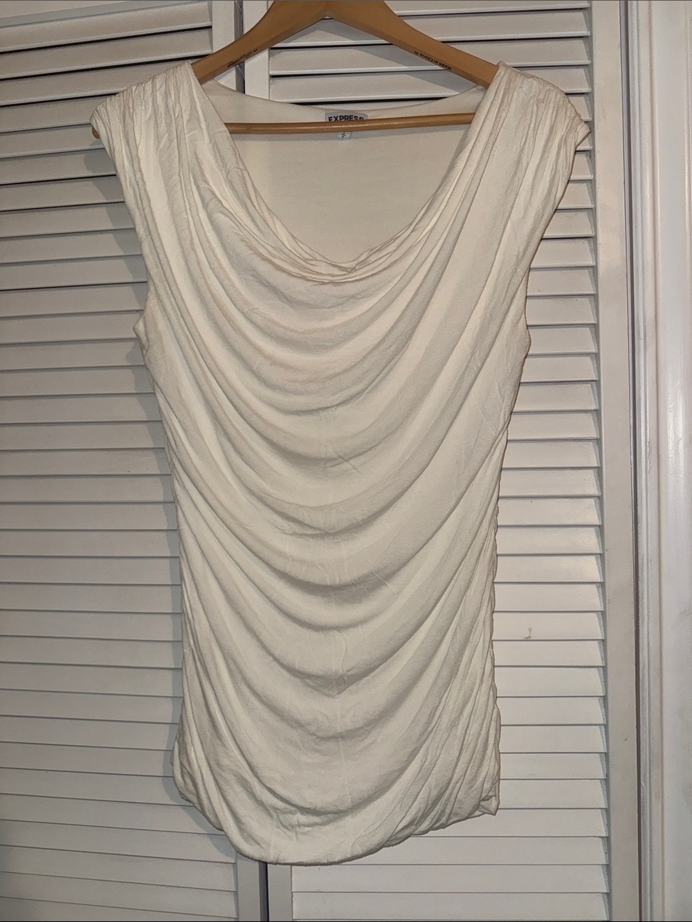 Express Cream Draped Cowl Neck Sleeveless Top - L